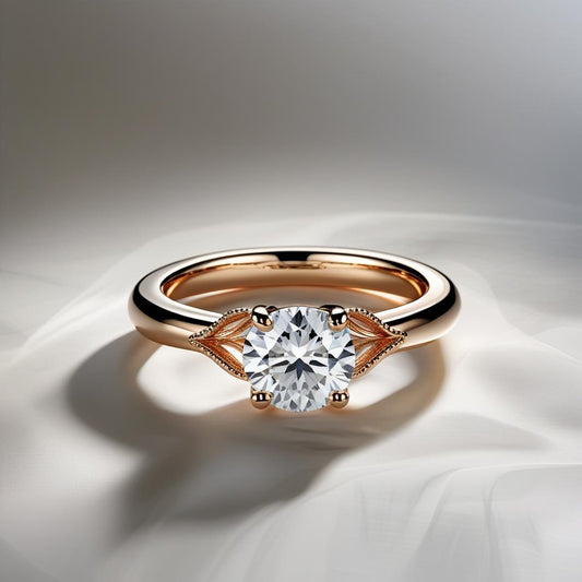 Leaf Style Round Brilliant Natural or Lab-Grown Diamond Solitaire Engagement Ring