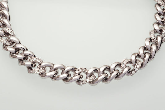 20cm Curb Natural Diamond Bracelet in 18k White Gold