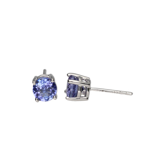 1.60ct 4-Claw Round Tanzanite Studs Set in 18k White Gold