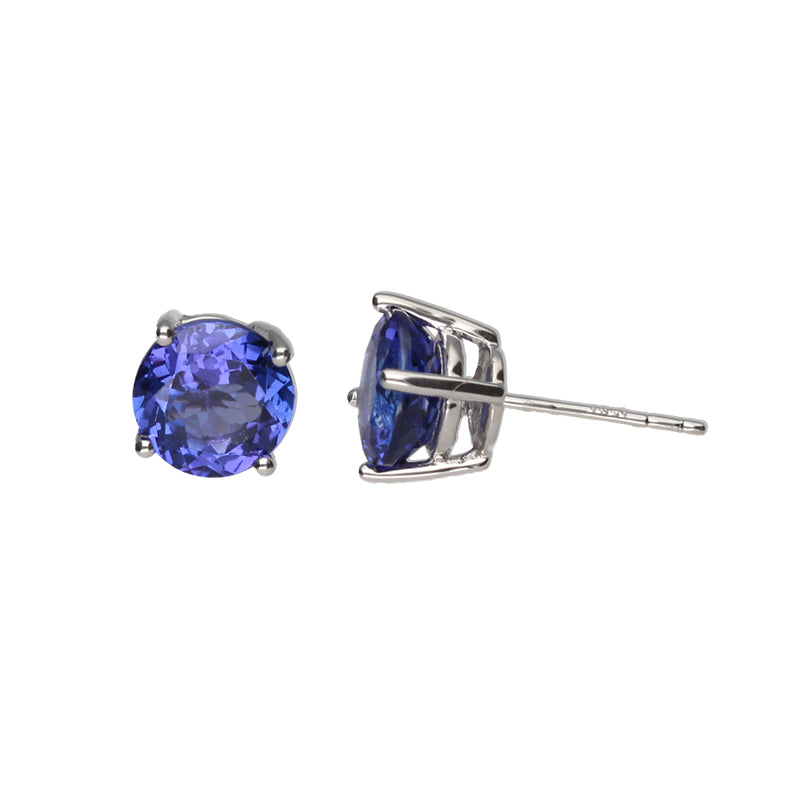 4ct 4-Claw Round Tanzanite Studs Set in 18k White Gold