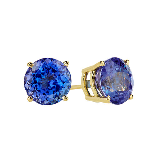 4-Claw Round AAA Tanzanite Studs Set in 18k Yellow Gold (Various Sizes)