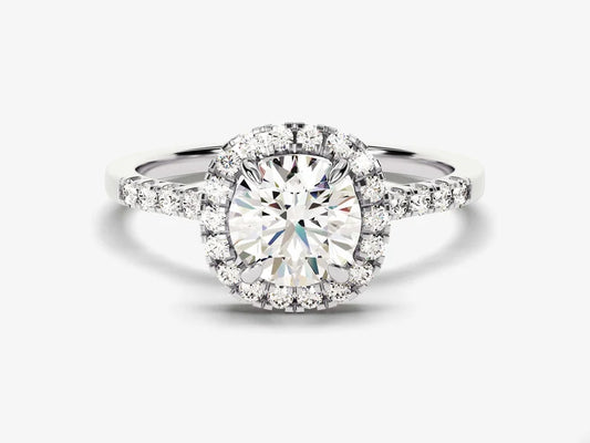 Round Cushion Style Halo Diamond Engagement Ring - GRA Certified