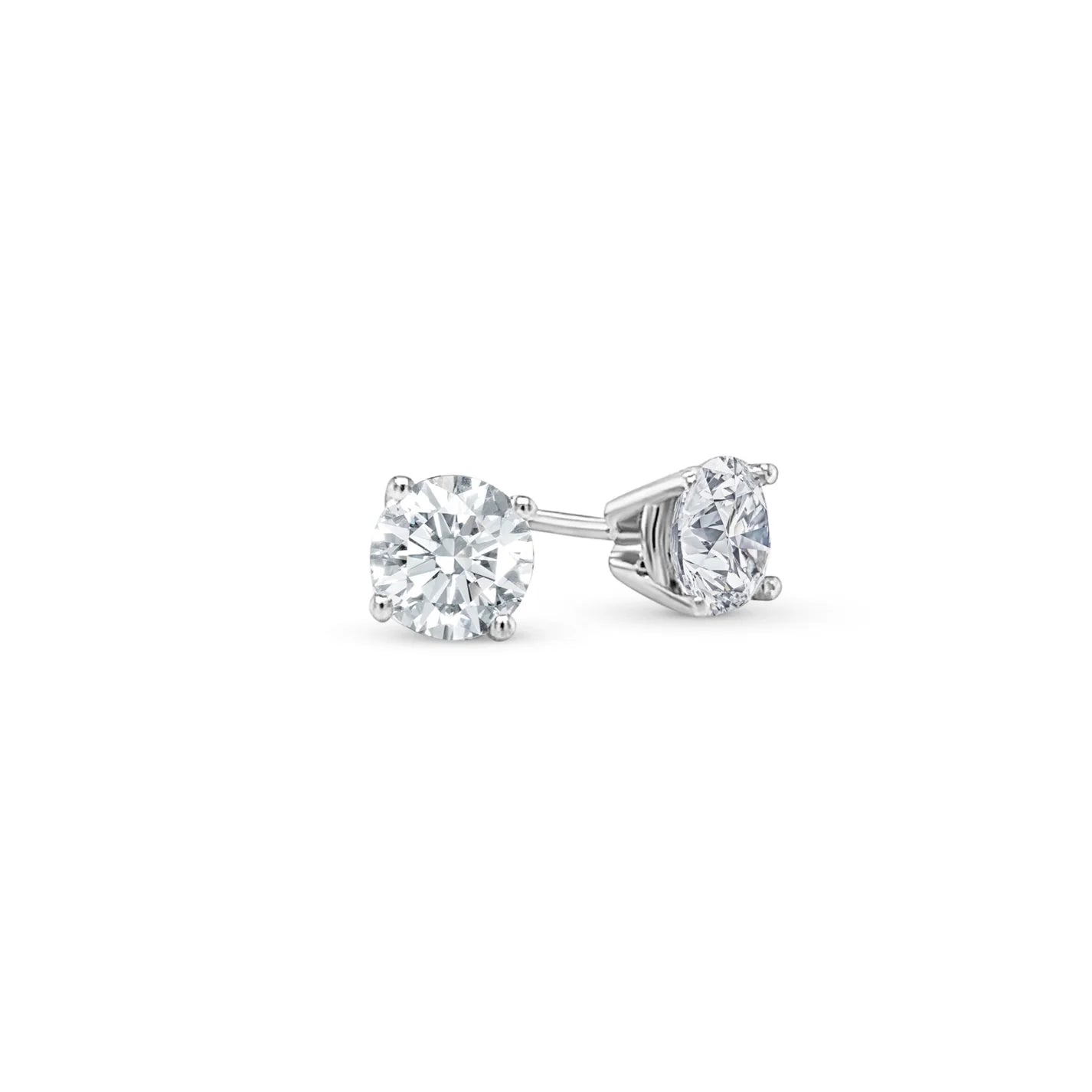 2.41ct 4-Claw Round Natural Diamond Studs Set in 18k White Gold