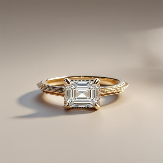 East-West Emerald Cut Natural or Lab-Grown Diamond Solitaire Engagement Ring