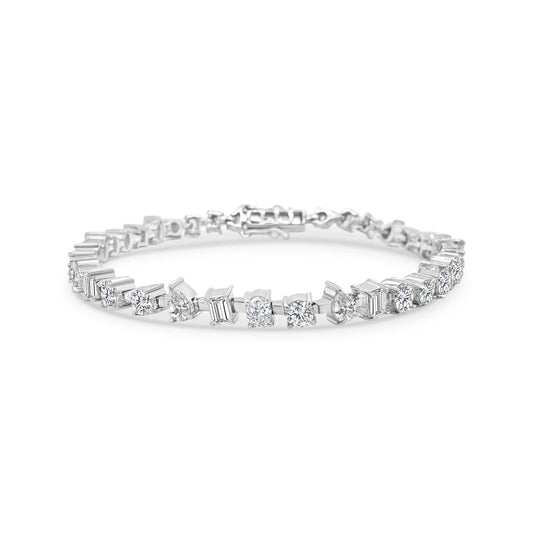 3.99ct Multi-Shape Natural Diamond Tennis Bracelet in 18k White Gold