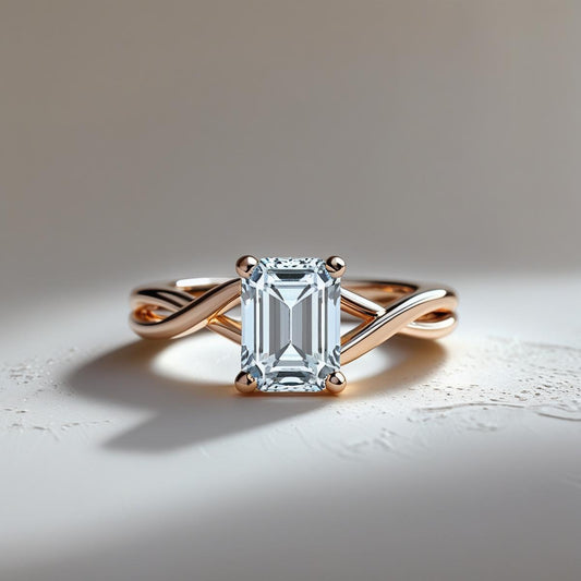 Emerald Cut Twist Natural or Lab-Grown Diamond Solitaire Engagement Ring