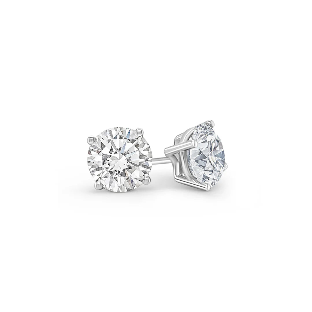 3ct 4-Claw Round Natural Diamond Studs Set in 18k White Gold