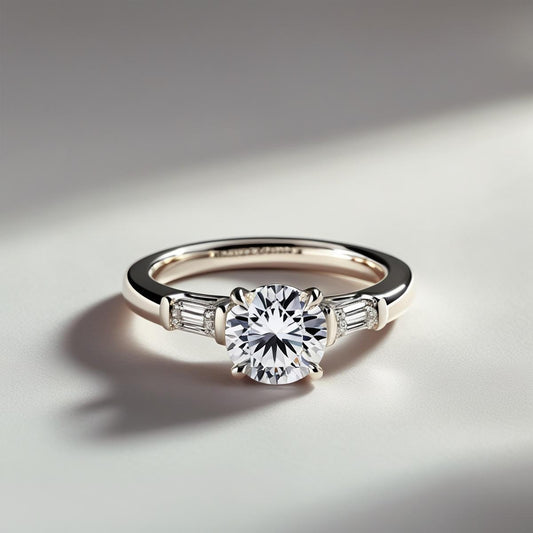 Round & Baguette Natural or Lab-Grown Diamond Trilogy Engagement Ring