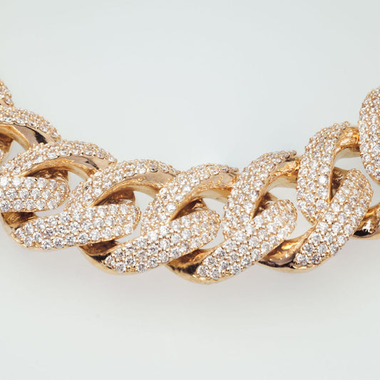 7.44ct Cuban Curb Natural Diamond Bracelet in 18k Yellow Gold - 20.5cm