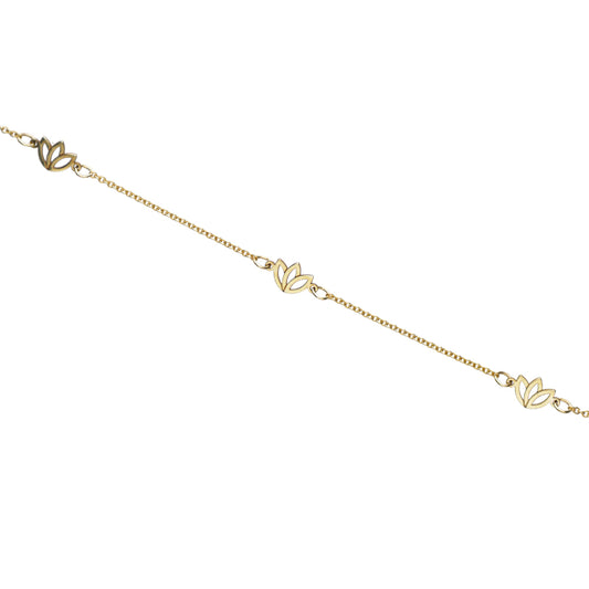 9k Gold 3 Lotus Style Link Bracelet