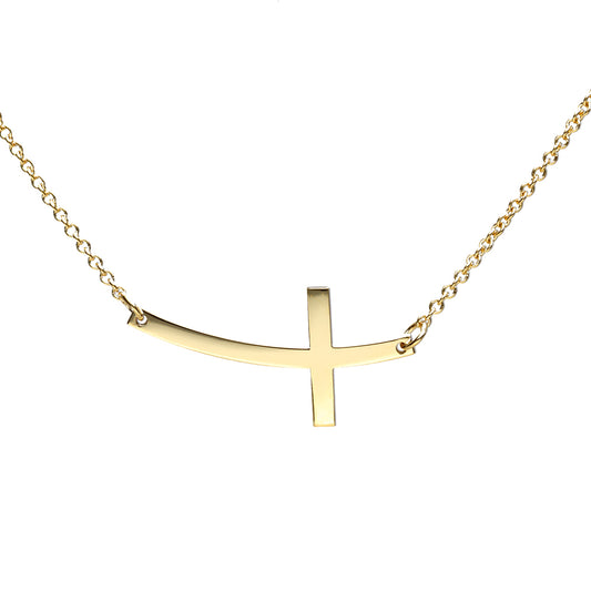 Large Curved Cross on 9k Gold Chain Anchor (1.3mm)