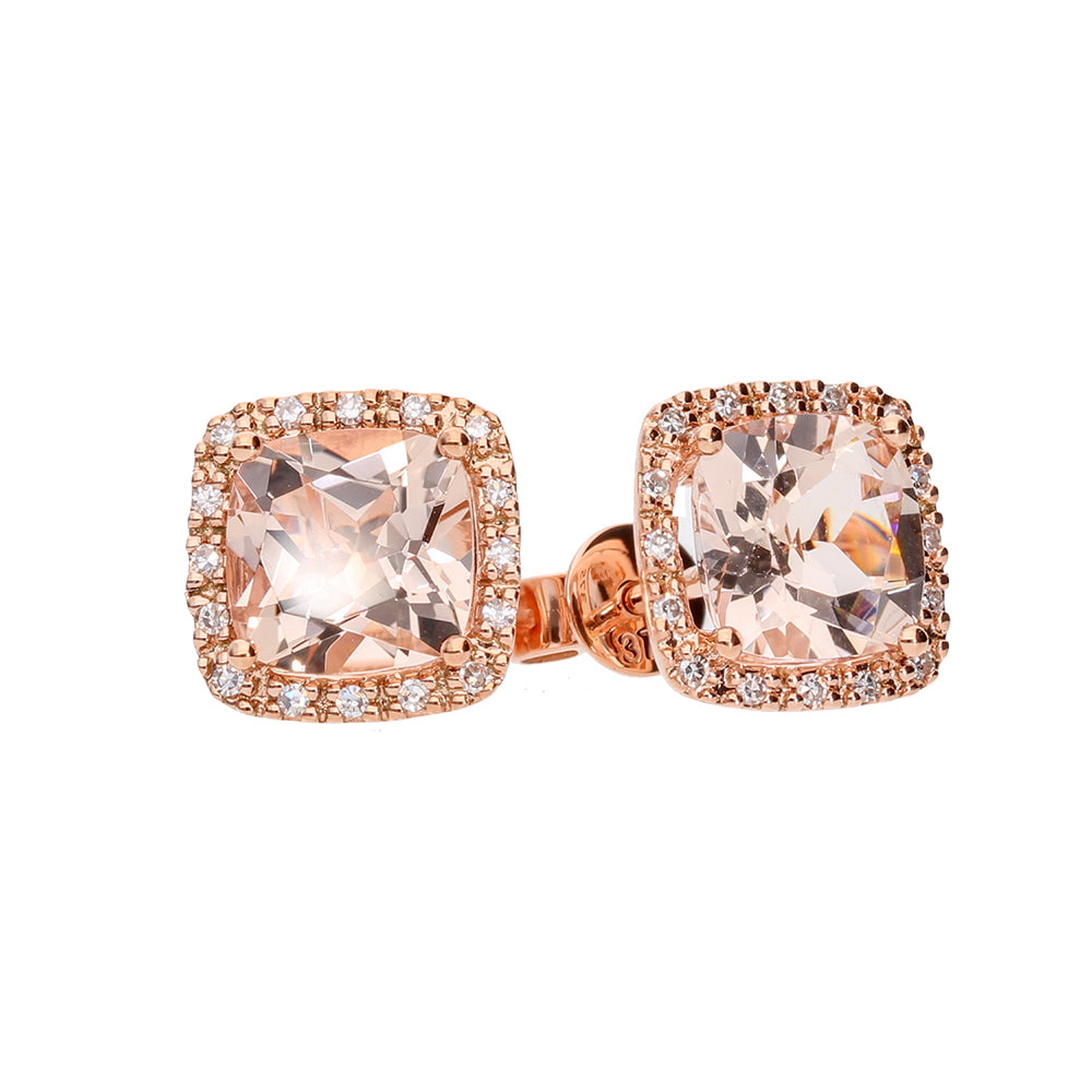 2.64ct Cushion Cut Morganite & Diamond Earrings in 9k Rose Gold