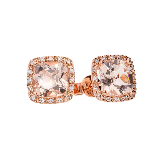 2.64ct Cushion Cut Morganite & Diamond Earrings in 9k Rose Gold