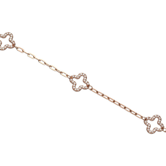 0.33ct Diamond Clover Paperclip Bracelet in 9k Rose Gold