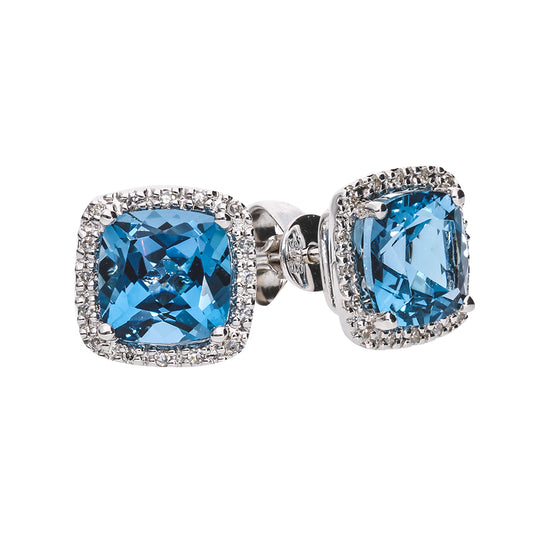 4.03ct Cushion Cut London Blue Topaz & Diamond Earrings in 9k White Gold