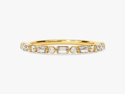 0.44ct Baguette & Round Bezel Diamond Wedding Band in 9k Gold