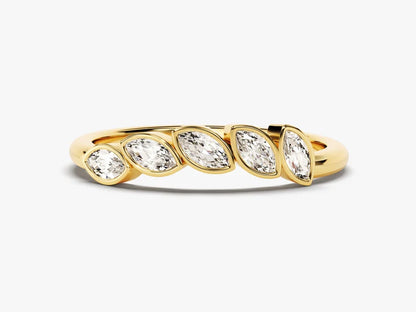 0.50ct Marquise Diamond Bezel Set Wedding Band in 9k Gold