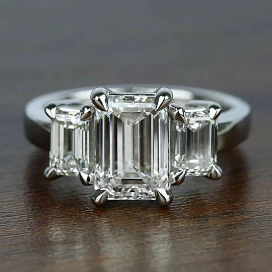 3.03ct Emerald Cut Natural Diamond Trilogy Engagement Ring in 9k Gold – GIA Certified