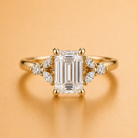 Emerald, Marquise & Round Diamond Accent Ring