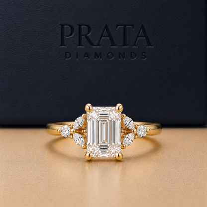 Emerald, Marquise & Round Diamond Accent Ring