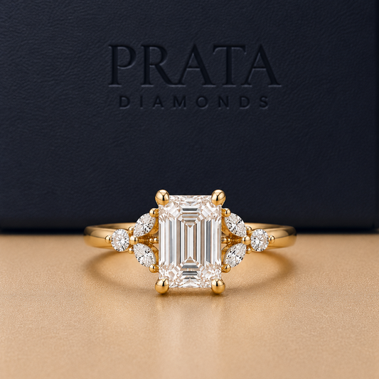 Emerald, Marquise & Round Diamond Accent Ring