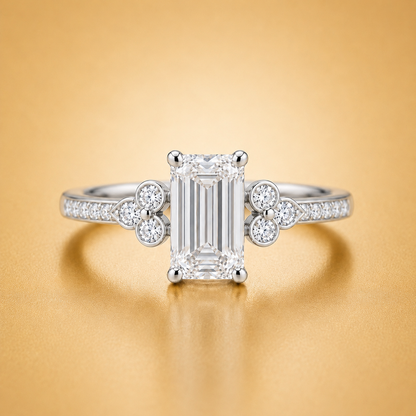 Emerald & Round Diamond Accent Style Engagement Ring