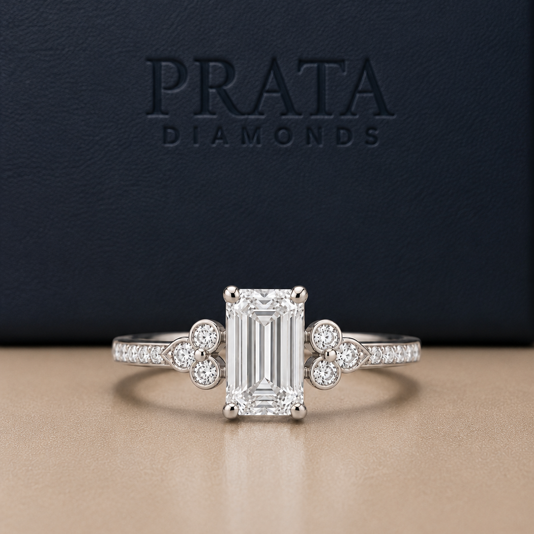 Emerald & Round Diamond Accent Style Engagement Ring