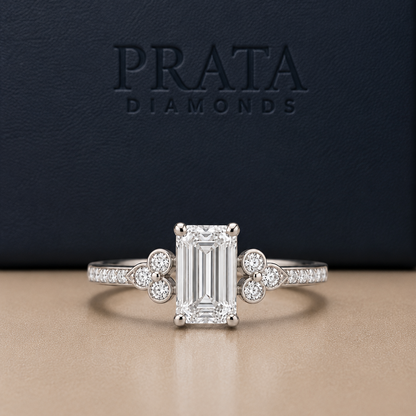 Emerald & Round Diamond Accent Style Engagement Ring