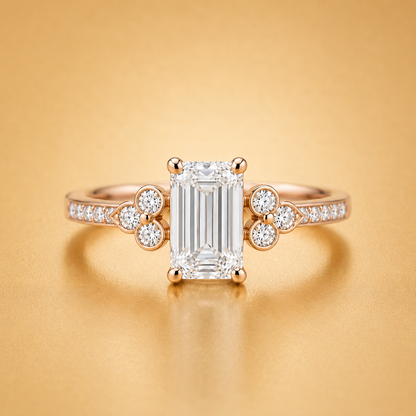 Emerald & Round Diamond Accent Style Engagement Ring