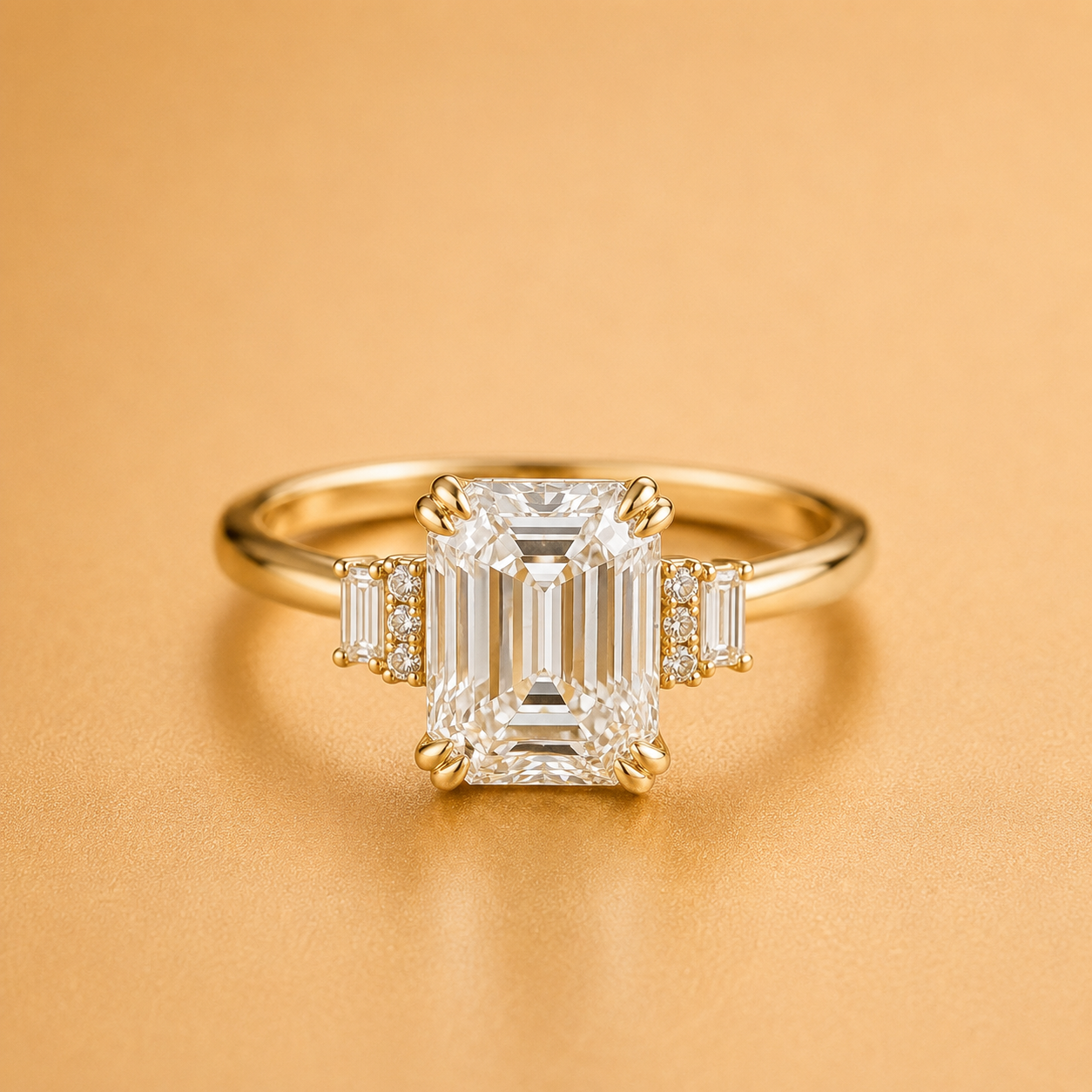 Emerald, Round & Baguette Diamond Accent Ring