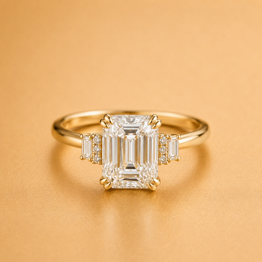Emerald, Round & Baguette Diamond Accent Ring
