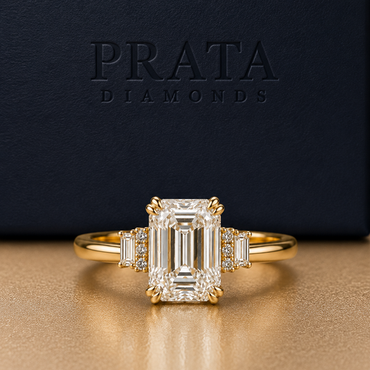 Emerald, Round & Baguette Diamond Accent Ring