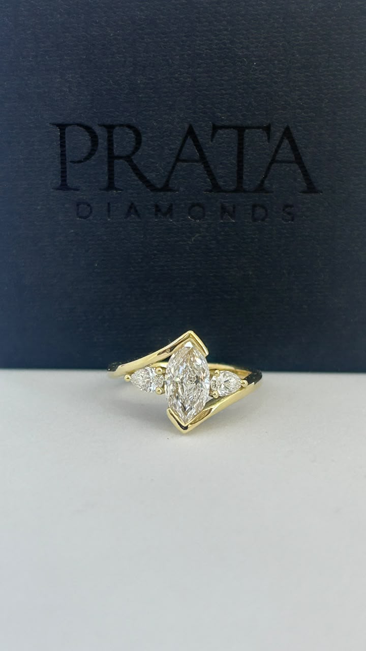 Marquise Cut Diamond Trilogy Engagement Ring  in Yellow Gold by Prata Diamonds Custom Made