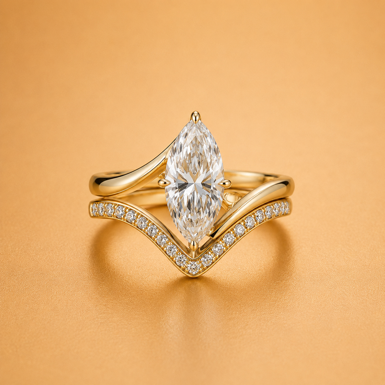 Marquise & Round Diamond Bridal Ring Set 