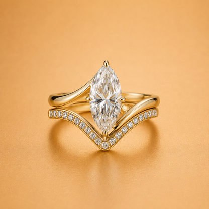 Marquise & Round Diamond Bridal Ring Set 