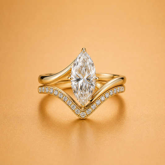 Marquise & Round Diamond Bridal Ring Set 