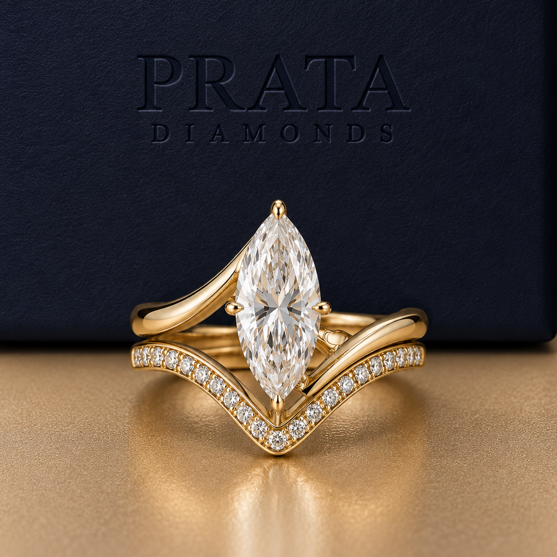 Marquise & Round Diamond Bridal Ring Set 
