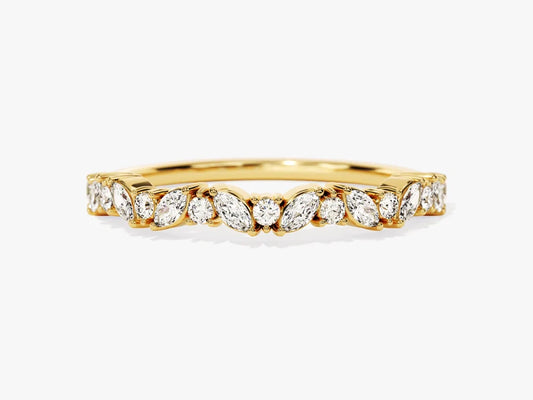 0.33ct Marquise and Round Wedding Band in 9k Gold