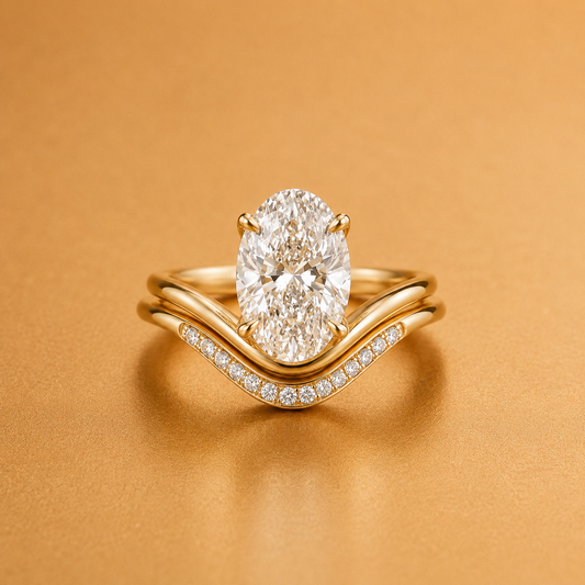 Oval Floating Diamond Solitaire Bridal Ring Set
