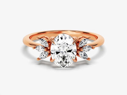 Classic Oval Cut Moissanite Art Deco Style Ring - GRA Certified