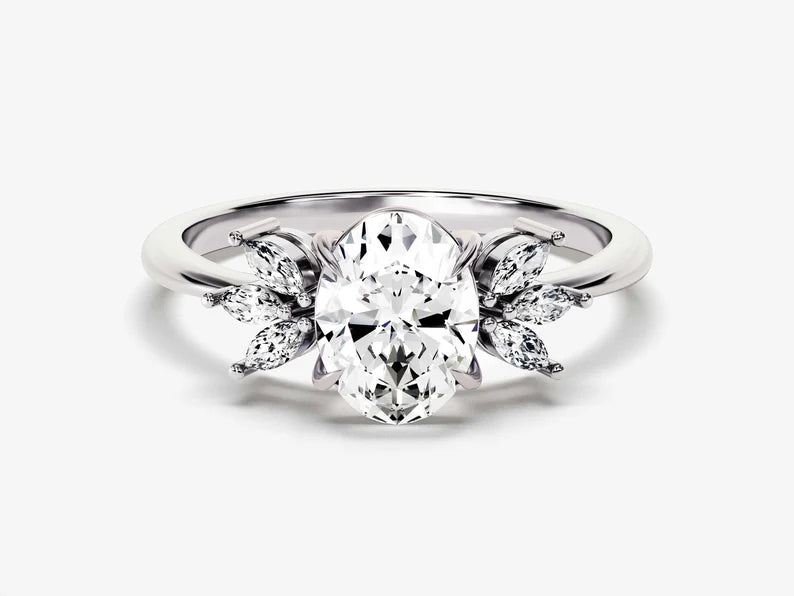 Classic Oval Cut Moissanite Art Deco Style Ring - GRA Certified