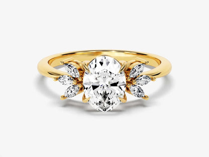 Classic Oval Cut Moissanite Art Deco Style Ring - GRA Certified