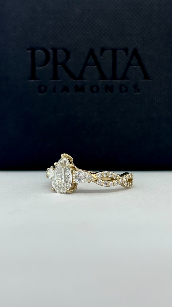 Pear Cut Natural Diamond Engagement Ring  in Yellow Gold by Prata Diamonds Custom Made