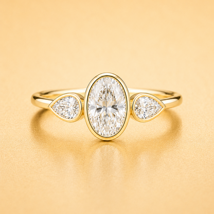 Pear Diamond Bezel Trilogy Engagement Ring