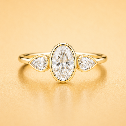 Pear Diamond Bezel Trilogy Engagement Ring