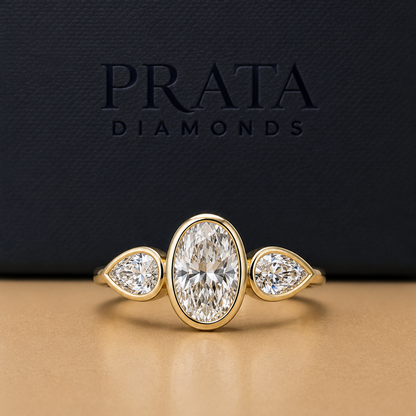 Pear Diamond Bezel Trilogy Engagement Ring