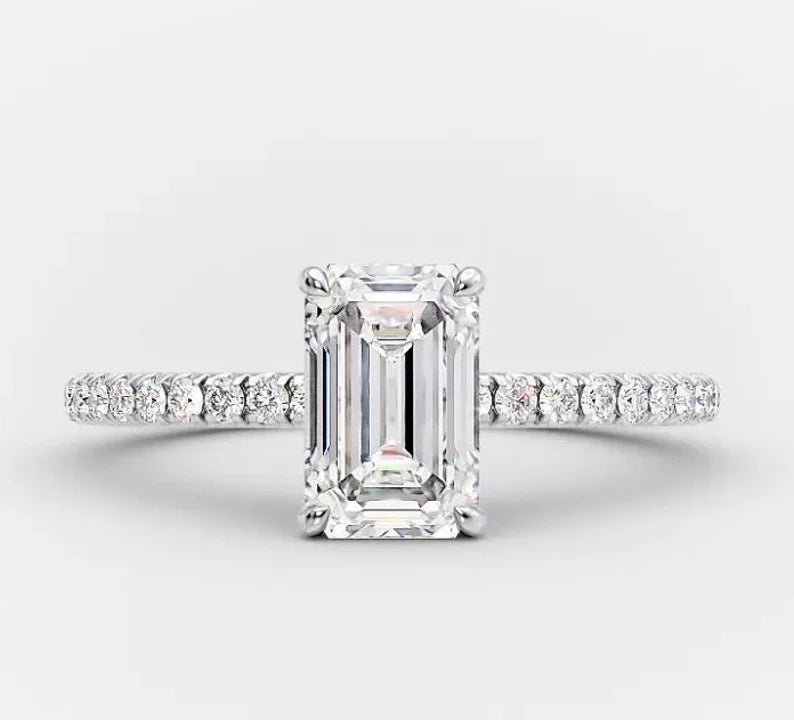 1.03ct Emerald Cut Natural Diamond Accent Engagement Ring Set in 9k Gold – GIA Certified