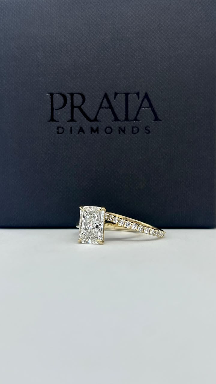 Radiant Cut Diamond Bridal Set in Yellow Gold by Prata Diamonds Custom Made