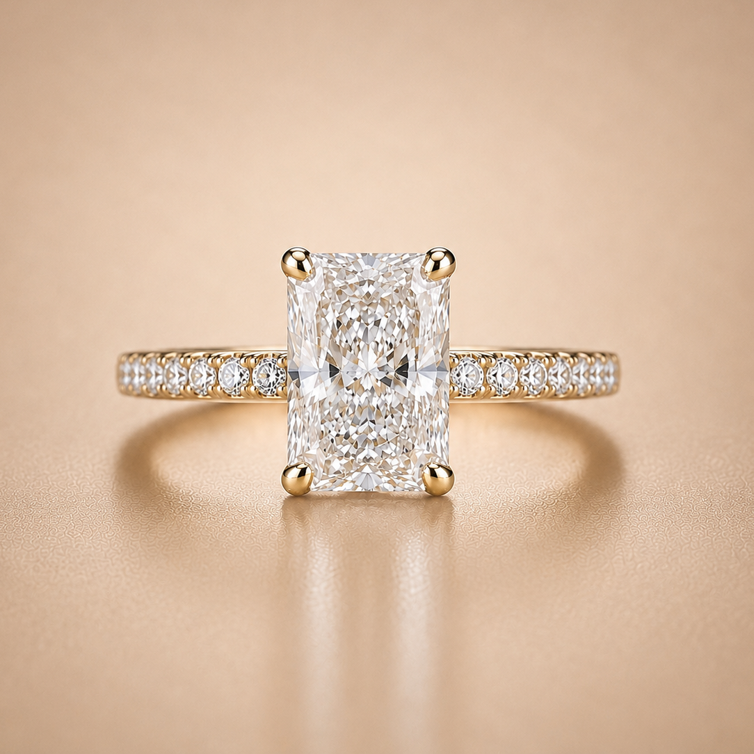 Radiant & Round Accent Diamond Engagement Ring