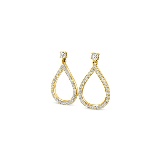 1.45ct Round Brilliant Diamond Teardrop Earrings in 18k Yellow Gold